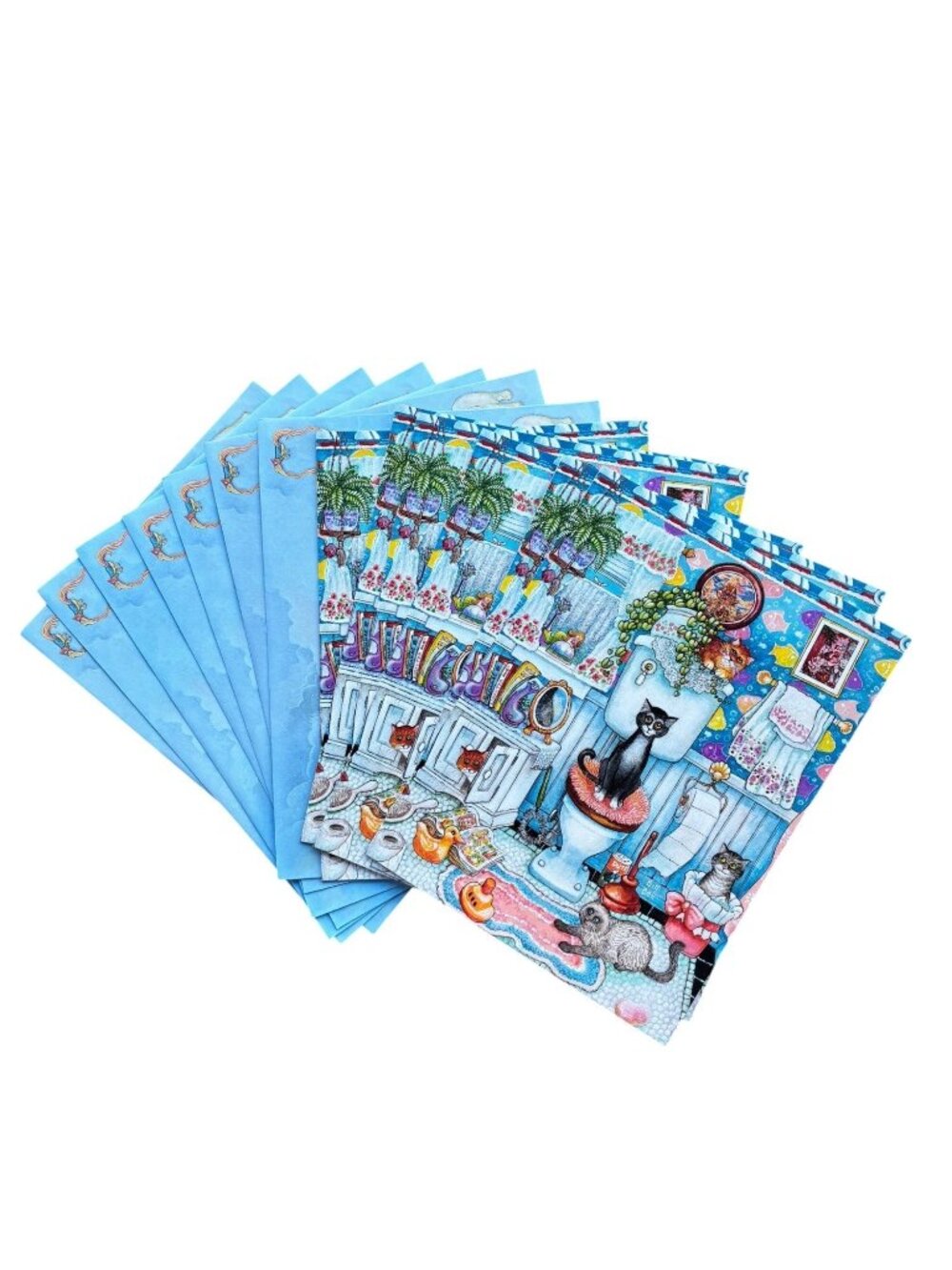 VINTAGE New Leaninβ Tree 6-Pack Birthday Cards + β BATHROOMβ CATS Humor Kittens